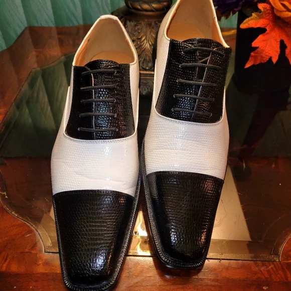 Lucio Ricci Size 13 Mens Blk & White Dress Shoes, Black, Lucio Ricci, Shine, Square Toe - Etsy main image 3